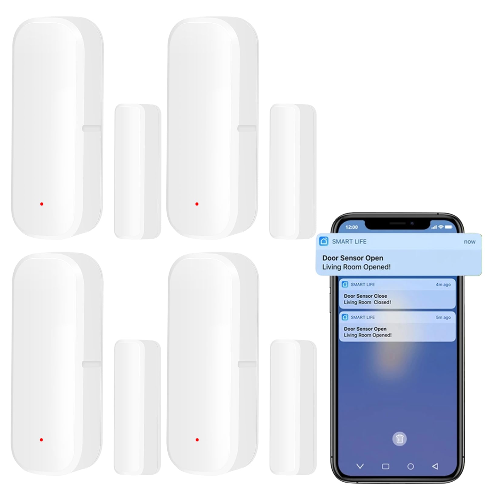 RANRAO Sensor de Puerta Inteligente 4xZigbee: Notificaciones Push de Aplicación, Sensor de Contacto de Ventana Inalámbrico para Tuya, Montaje en Puerta, Color como Mostrado en la Imagen