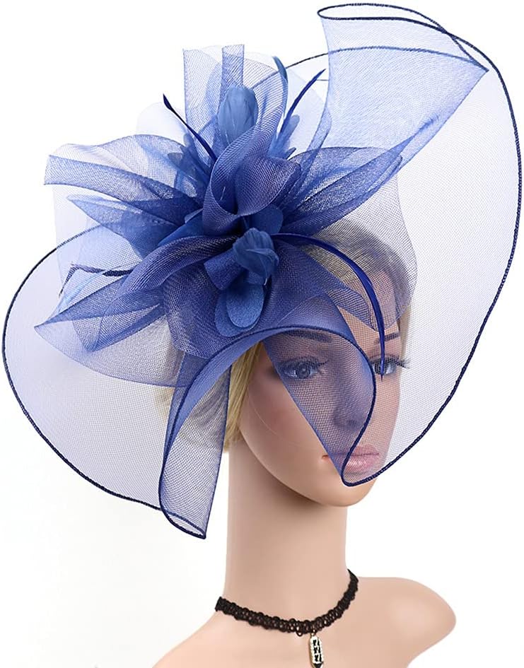 Fascinator Hats for Women Mesh Bow Rhinestone Feather Wedding Tea Party Derby Hat Clip Headband - Image 5