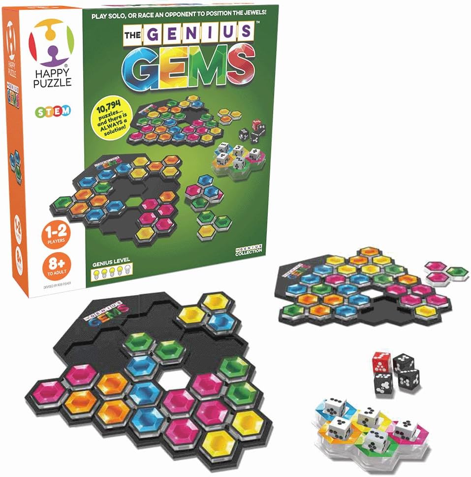 The Genius Gems Game - 10,794 Puzzles - A Great Challenge for Friends and Family Board Game Night - Logic Puzzle Smart Games STEM Educational Learning Resources Ages 8+