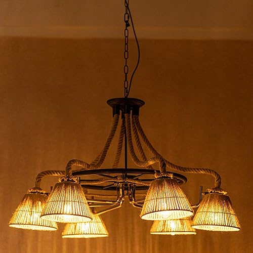 Miniatura 2 de 6-EADS - Lámpara de araña rústica tejida a mano para cocina, lámparas de techo de hierro negro, decoración de arte de hierro negro, iluminación