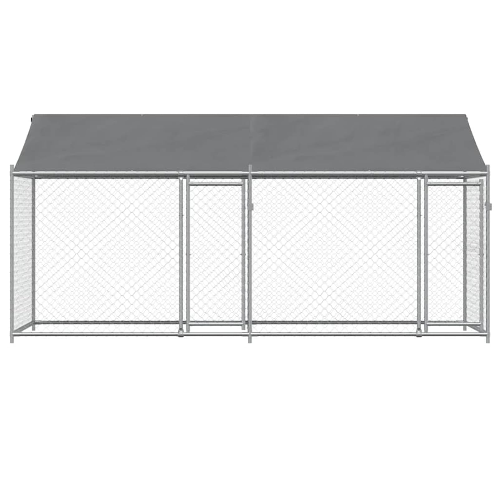 Hundezwinger mit Dach und Türen Grau 4x2x2 m, UV- & Wasserdicht Hundehütte Outdoor Hundehaus für große Hunde Garten, Verzinkter Stahl