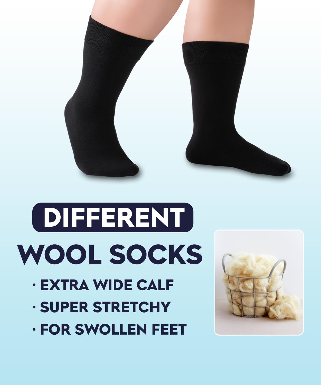 LIXIA Extra Wide Merino Wool Socks for Swollen Feet,Men's Women's Super Stretchy Loose No Compression for Circulation - Image 2