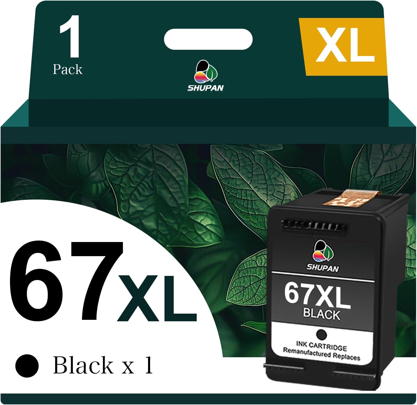 SHUPAN 67XL Ink for HP 67 Black Ink Cartridge 67 XL for Deskjet 2800e 2827e 2855e 2852e 2755e 2700 4200e 4255e 4227e 4100e Envy 6455e 6055e 6000 for HP Ink 67 Black(1 Pack)