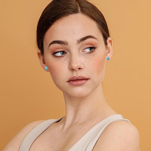 Miniatura 21 de Tibetan Turquoise Earrings 925 Sterling Silver Post Stud Boho Gemstone Hypoallergenic Handmade Earrings for Women Trendy Fashion