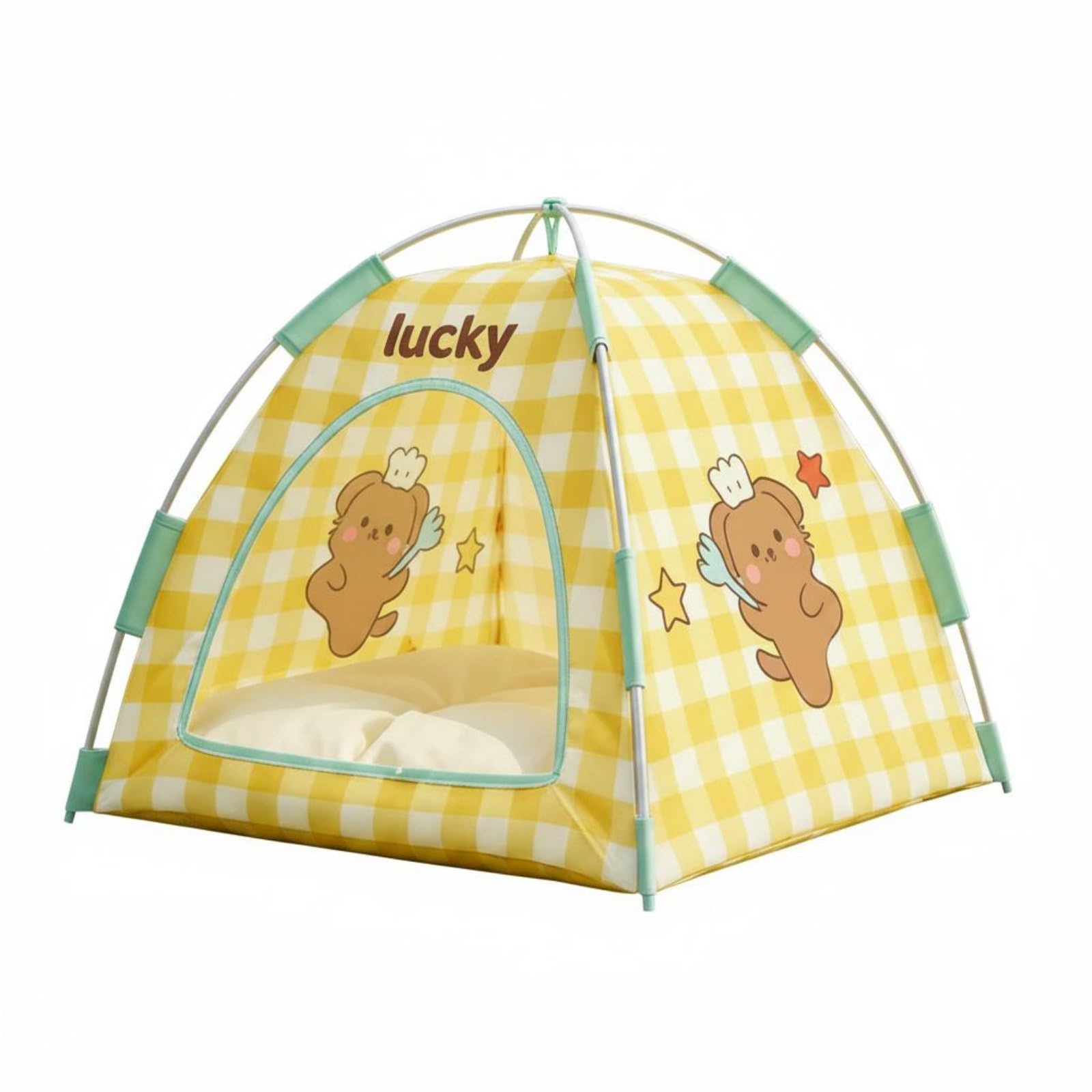 KiBcsLic Cat House Tent Four Season Use Cat Bed Tent Breathable for Cats, Small Dogs, L, Yellow Plaid Cat