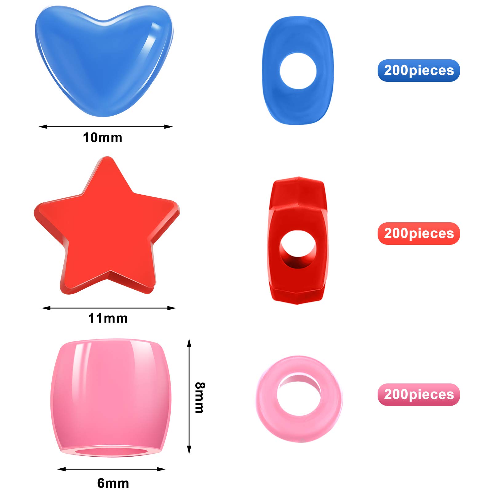 600 Perles à Cheval Multicolores En Forme De Cœurs Et Étoiles - Kit Créatif Pour Fabrication De Bijoux DIY - Trous Larges - Arc-en-Ciel Kawaii