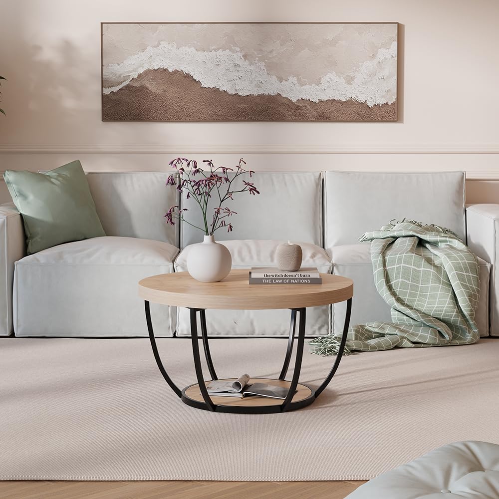 Vicco Couchtisch Arvina, Goldkraft Eiche, 80 x 80 cm | mit Ablagefach unter der Tischplatte zur Aufbewahrung