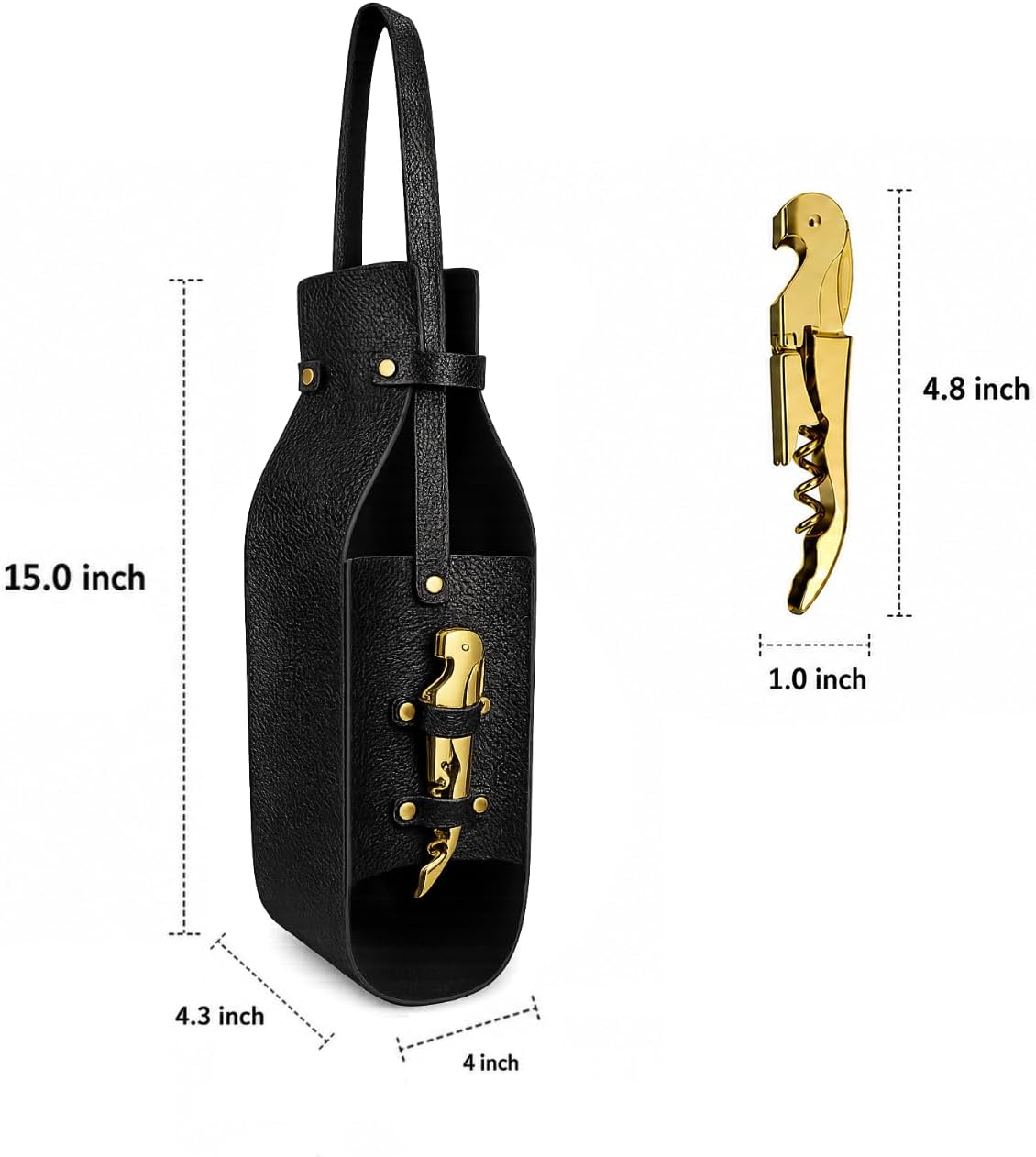 Wine Gift Bag with Wine Opener - Vegan PU Leather Single Bottle Luxury Wine Bag with Corkscrew - Elegant Wine Carrier for Travel, Picnic, Birthday, Housewarmings, Anniversaries Wedding Gifts image 2