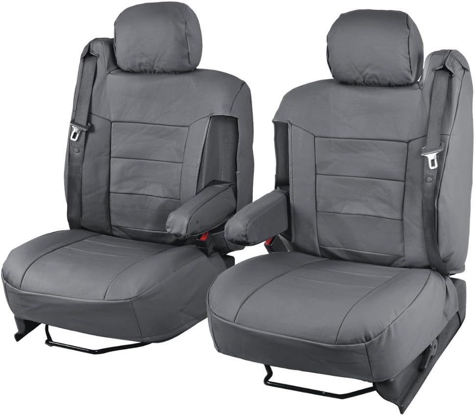 BDK Gray Leather Seat Covers for Trucks and SUV - Designed for Vehicles with Side Armrest & Integrated Seatbelt, Premium Leatherette, Semi-Custom Fit Truck SUV Seat Covers