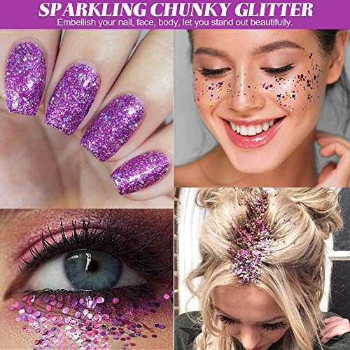 Hemoer CG-12C Holographic Chunky Glitter, 12 Colors Sparkle Sequins, Cosmetic Craft Set For Epoxy Resin, Body thumb #3