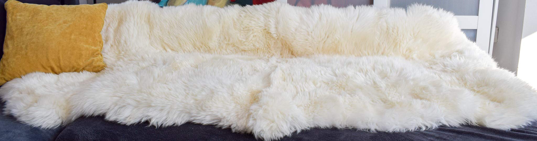 Alfombra de piel de oveja natural, suave, esponjosa, gruesa y peluda, de piel de oveja de 4 pelos