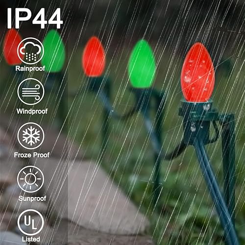 Miniatura 6 de C7 - Tira de luces de Navidad, 25 pies, juego de luces de Navidad de cerámica vintage, 27 bombillas rojas y verdes C7 (2 de repuesto), luz al aire