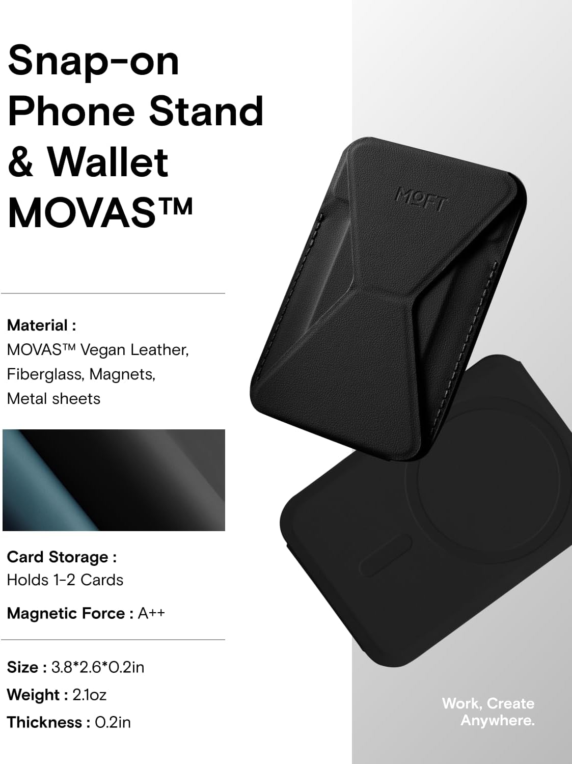 MOFT Magnetic Wallet Stand Compatible with iPhone 17/16/15/14/13/12 Series, Angle Adjustment & Magsafe Compatible MOVAS Phone Stand,Jet Black - Image 5