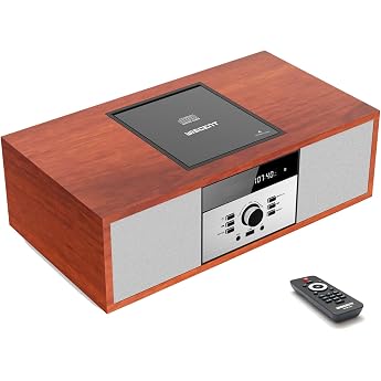 Compact Systems Nostalgic Bluetooth Stereo System for Home WISCENT Vintage Micro HiFi Systems CD Player with Bluetooth Audio Streaming FM Radio USB Port Aux-in Music System