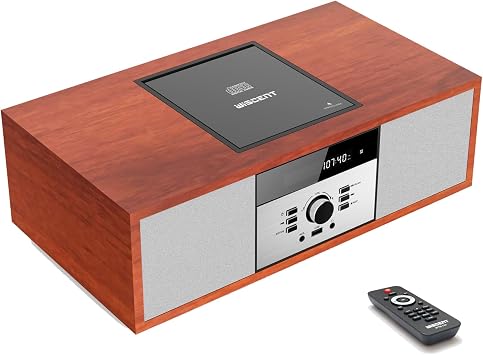 Compact Systems Nostalgic Bluetooth Stereo System for Home WISCENT Vintage Micro HiFi Systems CD Player with Bluetooth Audio Streaming FM Radio USB Port Aux-in Music System