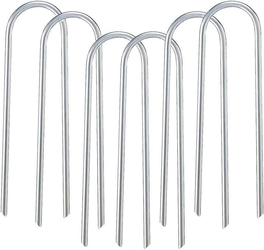 12inch Trampolines Wind Stakes Heavy Duty U Type Sharp Ends Safety Ground Anchor Galvanized Steel for Soccer Goals, Camping Tents and Huge Garden Decoration (u Stakes 6pcs)