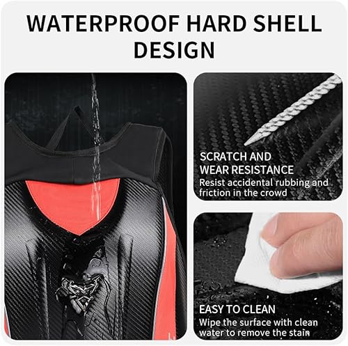 Miniatura 6 de Mochila de motocicleta impermeable de gran capacidad de fibra de carbono Rider mochila rígida reflectante moto maleta de viaje versión ligera (rojo)