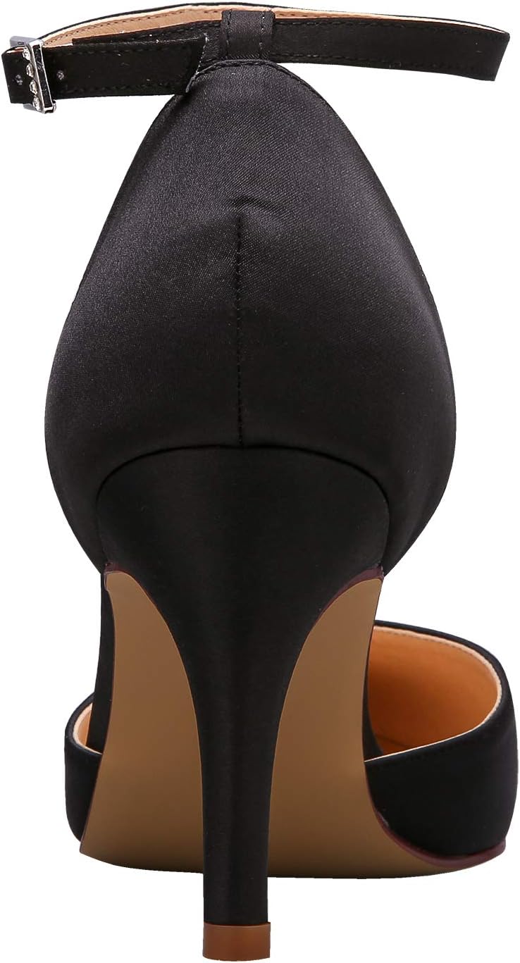 ELEGANTPARK Heels for Women Pointed Toe High Heel Pumps Satin Ankle Strap Wedding Bridal Evening Party Dress Shoes - Image 3