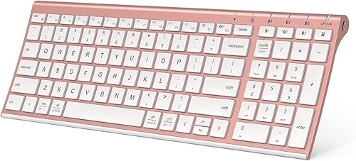 Vista 13 de iClever Teclado Bluetooth BK10, teclado inalámbrico recargable ultrafino con batería de larga duración, compatible con iOS, Android, Windows, Mac