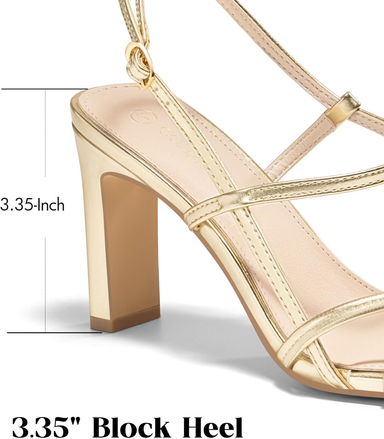 Coutgo Womens Chunky High Heels Strappy Sandals Square Open Toe Ankle Strap Wedding Party Dress Shoes - Image 2