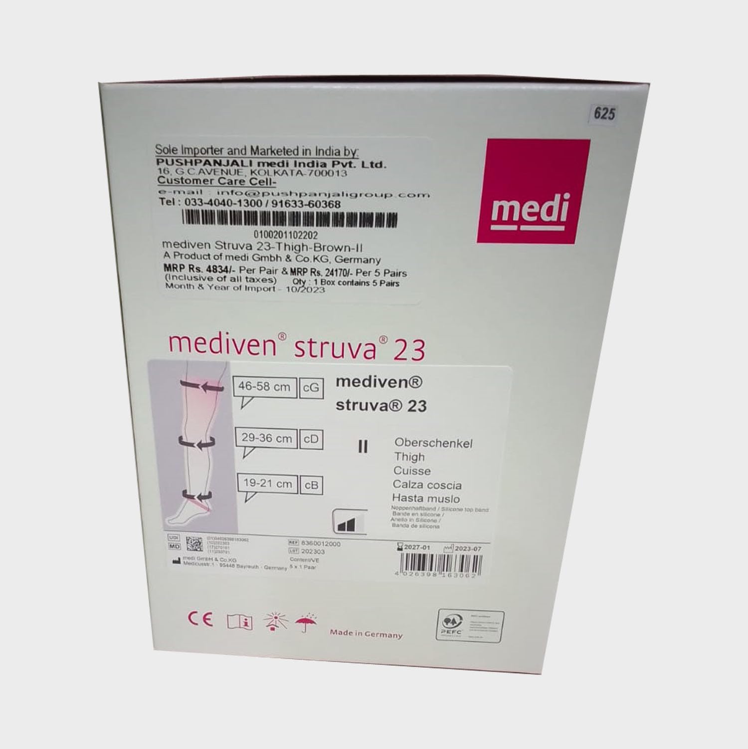 medi ven Struva 23 - Muslo, marrón, CCL2 | Medias de compresión antiembolia para profilaxis de trombosis | Presión de 23 mmHg en el tobillo | Promueve el retorno venoso | Previene el edema | Talón