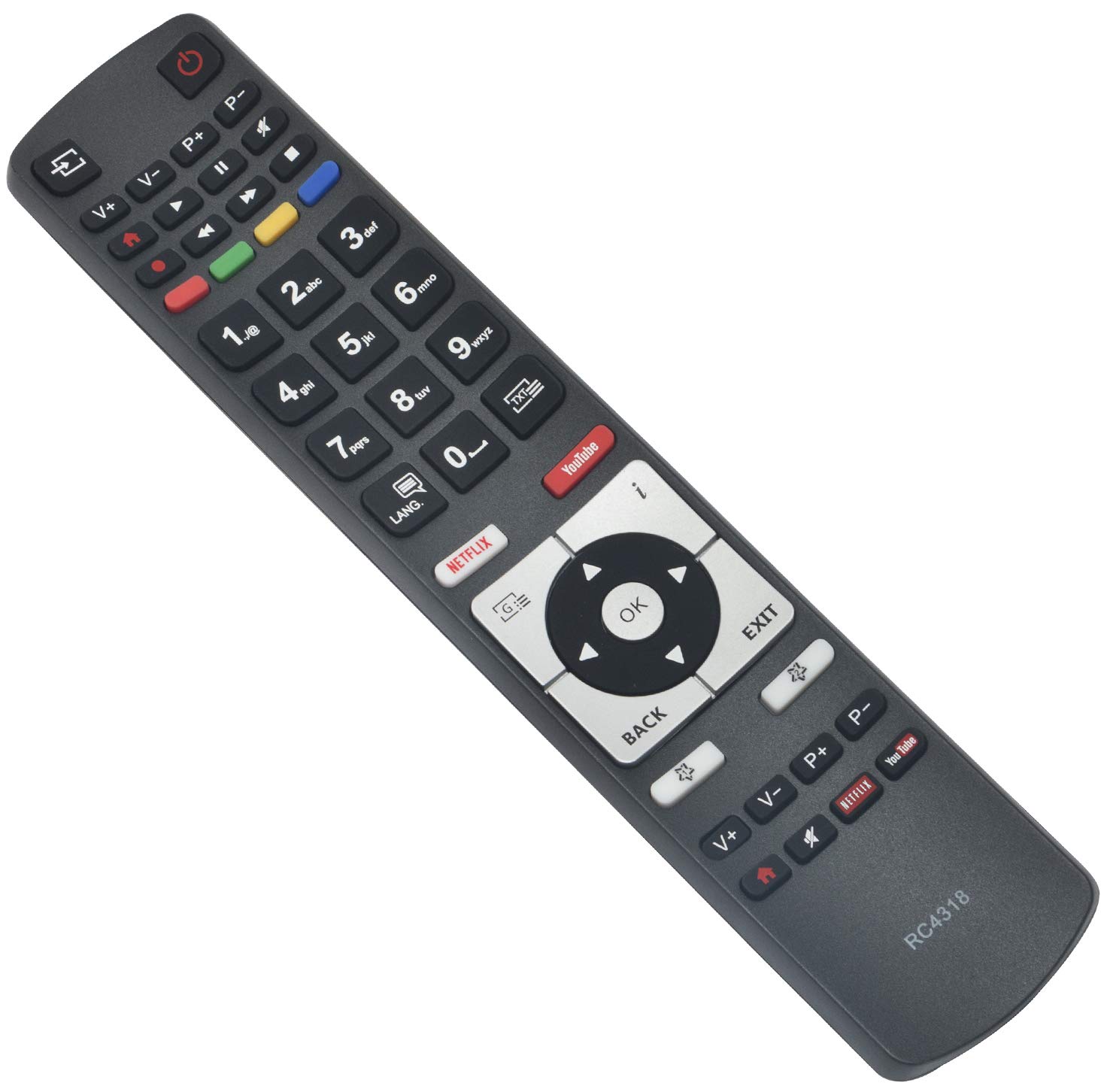 ALLIMITY RC4318P RC4318 Telecomando Sostituisci per Telefunken 4K Ultra HD TV 32DTH531 40DTF531 49DTU652 55DTU652 D40U297M4CW JT-55UBS300 JT-65UBS300 TE43292S31Y2P XU43E512 XU55E512