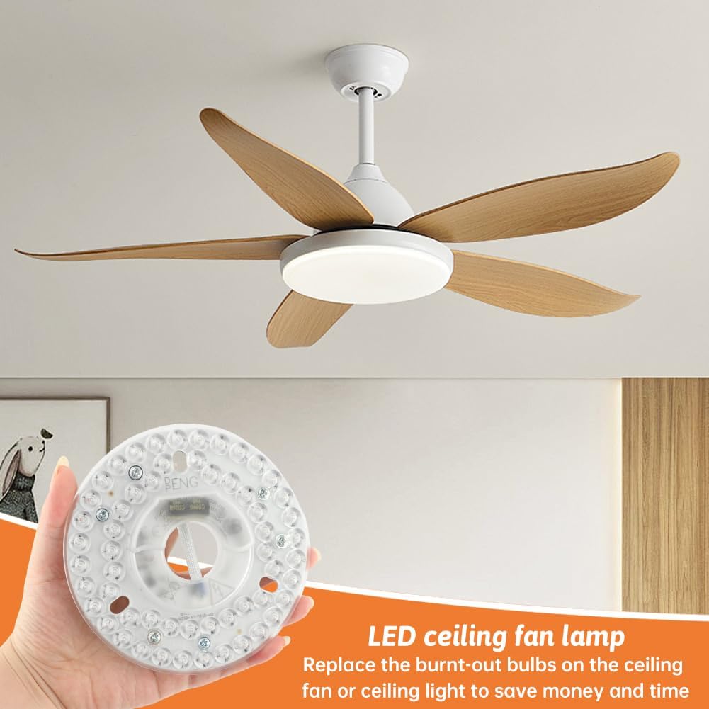 4.92" LED Ceiling Fan Light Retrofit Kit, Upgrade Retrofit Kit Bright Dimmable 14W 3CCT 3000K 4000K 6000K 3-Color Temperature 2400LM PCB Panel, Magnetic or Screw Easy Install
