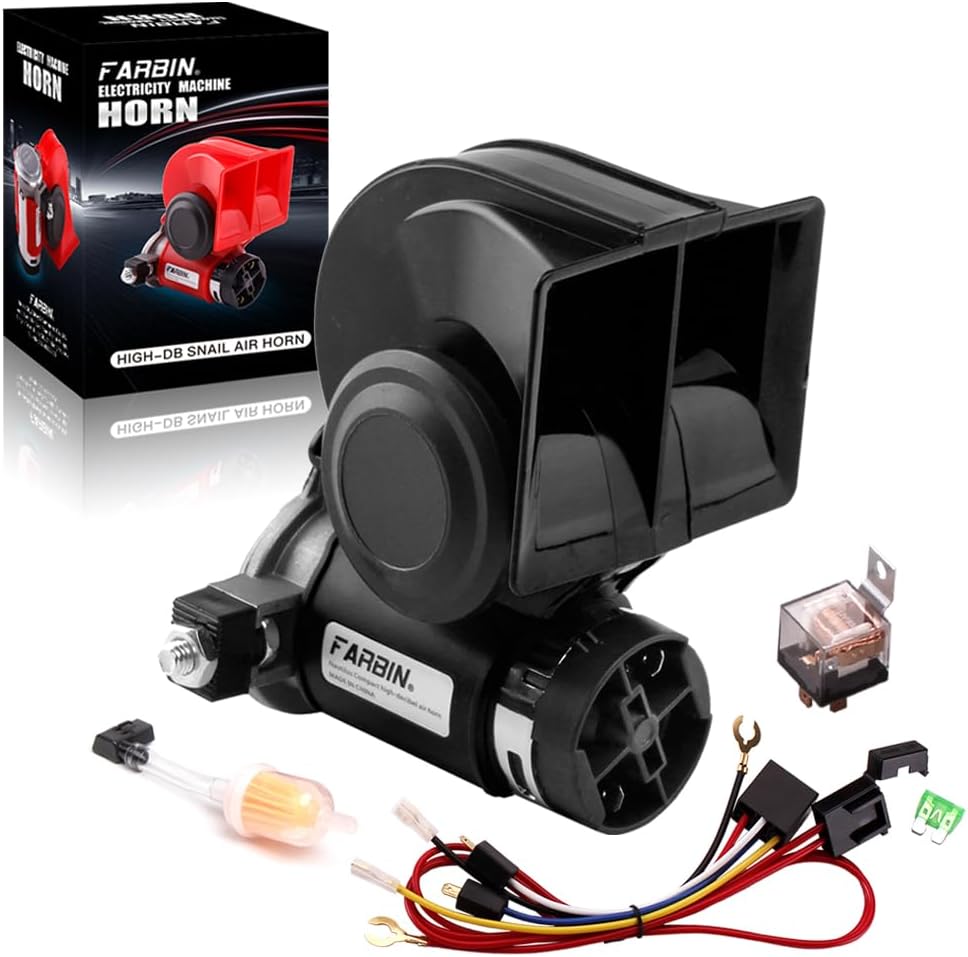FARBIN Train Horn for Truck 12v 150db Loud Car Horn Snail Air Horn with Relay Harness for Any Vehicles(12V, black horn)