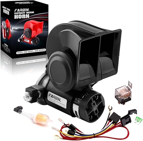 Vista 21 de FARBIN Bocina de aire para camión, bocina de tren eléctrica compacta, bocina de coche de 12 V 150 db súper fuerte con arnés de cableado, para cuerno