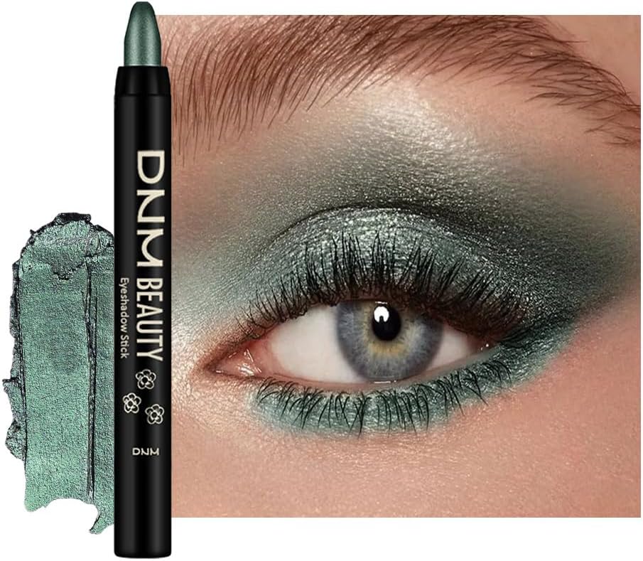 Forest Green Shimmer Cream Eye Shadow Sticks Brightener Pencils for Women, Green Silky Eyeshadow Applicator Stick Pen Waterproof, Blendable Crease-Proof Stick Eyeshadow Shimmer Eye Makeup 67