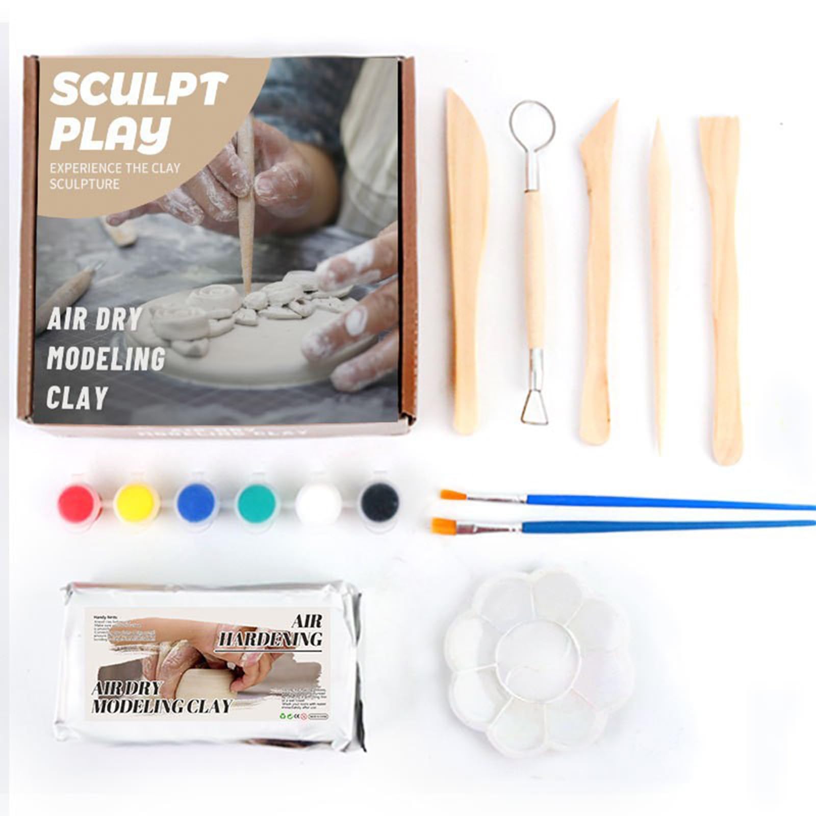 Air Dry Clay Pottery Kit for Beginners, Air Dry Clay for Adults and Kids, DIY Kit with Acrylic Paint, Children Teenagers Birthday Holiday Gifts