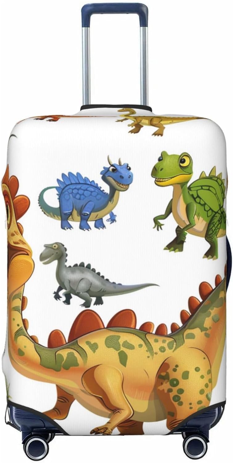 Cartoon Dinosaur Images Print Travel Luggage Cover - Personalization Elastic Suitcase Protector,S(Fit 18-21 Inch Luggage)