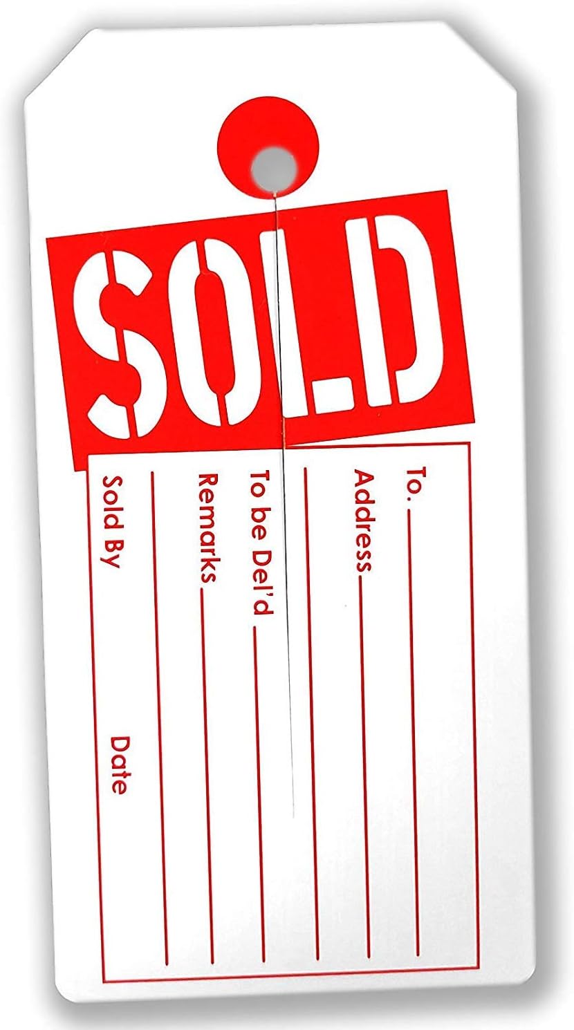 Sold Tags, Large Red & White Department Store Tag w/Slit, 2.4" x 4.75" - 500 Pack