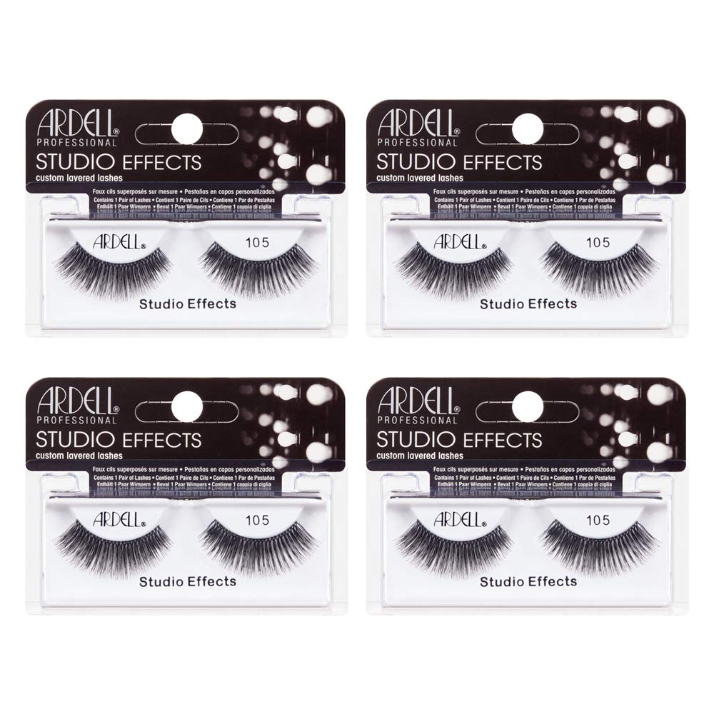 Ardell Studio Effects 105 False Eyelashes - Dramatic Layered Strip Lashes, Reusable 4 Pack for Voluminous Eyes