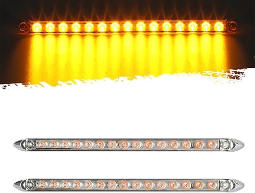 Miniatura 1 de Partsam 2Pcs 12" Amber Led LED Trailer Light Bar 15-2835-SMD Clear Lens with Chrome Bezel Sealed Thin LED Turn Signal Marker Identification Light