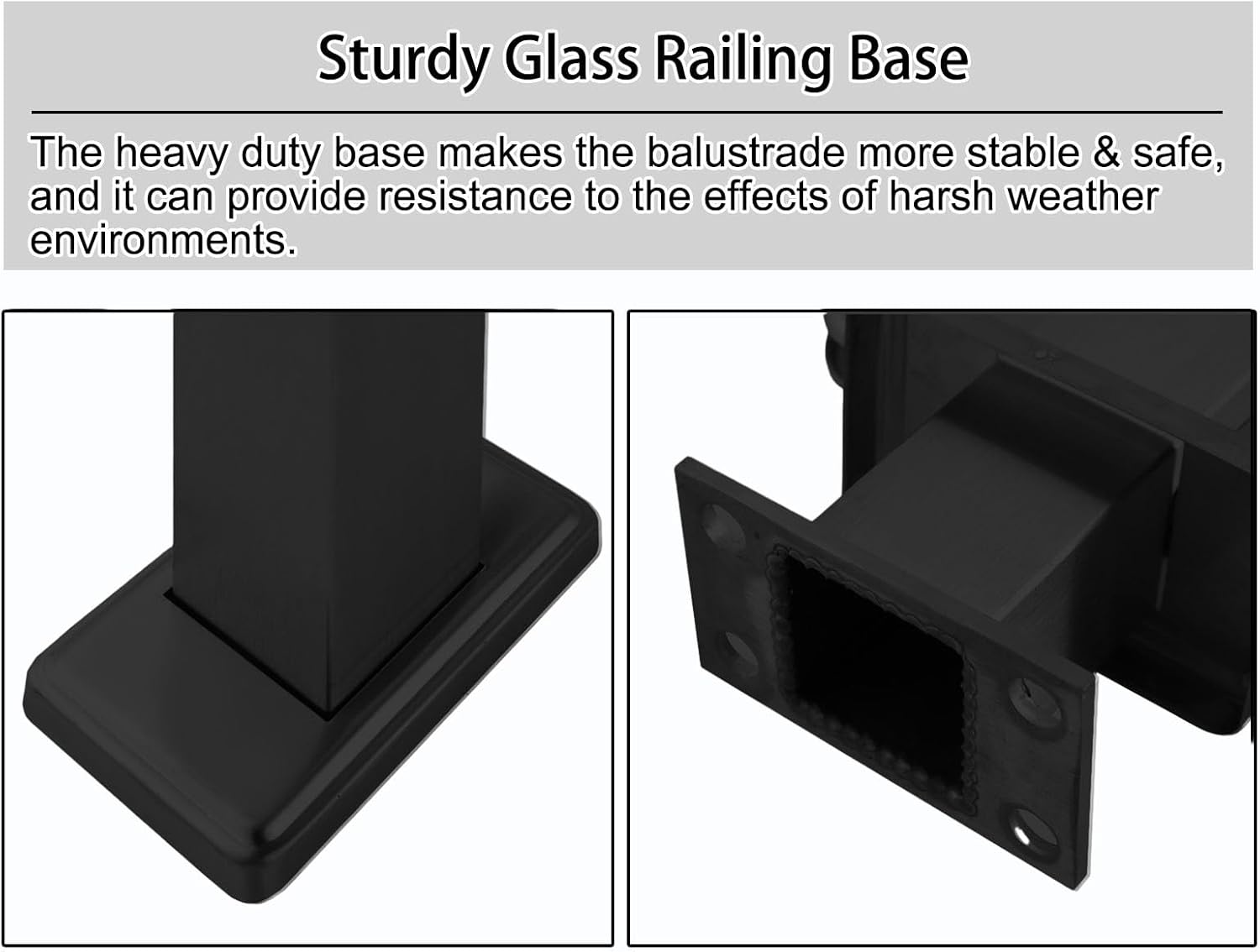 Black Glass Balustrade Posts - 60cm, 80cm, 100cm Stainless Steel Railing for 10-12mm Glass, Outdoor Deck & Patio Stair Connector, Corner Post, Height 95cm (Black)