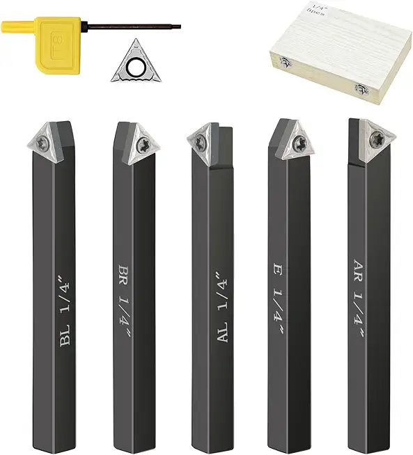 Metal Lathe Cutting Tools,5 Sets of 1/4 Carbide Metal Cutting Tool Bits Kit,Indexable Lathe Turning Tool,Carbide Lathe Tools For Metal