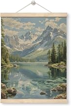 WDSXWH Mountain Lake Landscape Wall Art, Snowy Peaks and Pine Forest Painting Artwork, Tranquil Nature Canvas Wall Art for Living Room Bedroom Office Decor 12 X 16 Inches