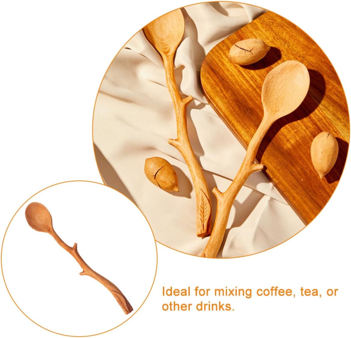 CALLARON 2pcs Wooden Coffee Spoons with Long Handle for Home and Restaurant Use, Versatile Use with Comfortable Grip, Classic Japanese Design Coffee Tea Stirring Spoons