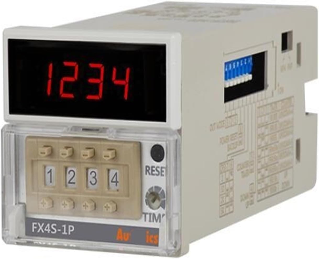 NURII Digital Counter FX4S-1P4 Counter & Timer, 1/16 DIN, 4-Digit, LED, 1 Preset, Relay & NPN Output, 100-240 VAC 50/60 Hz Electrical Timers