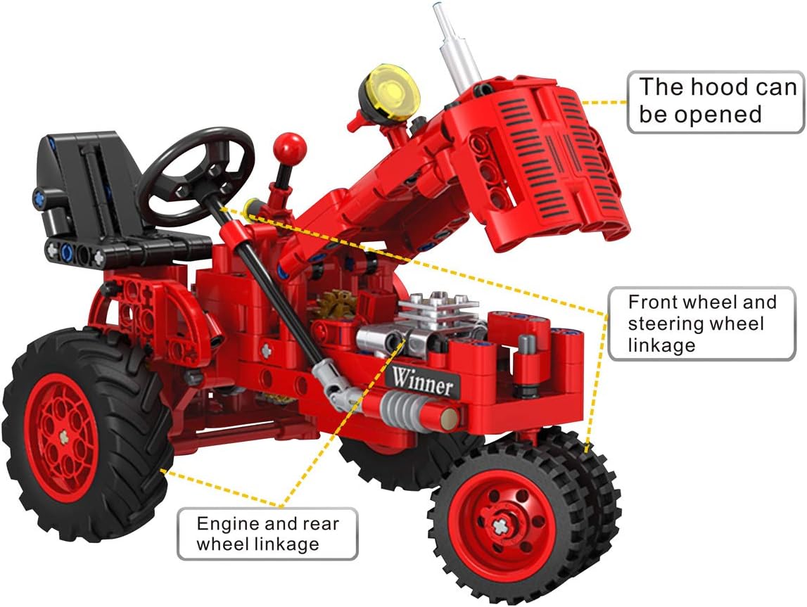 Bonjure Classic Building Blocks Tractor Building Blocks, Including The Rear axle Structure, Shifting Structure, Steering Structure, openable Hood and Other Functions.