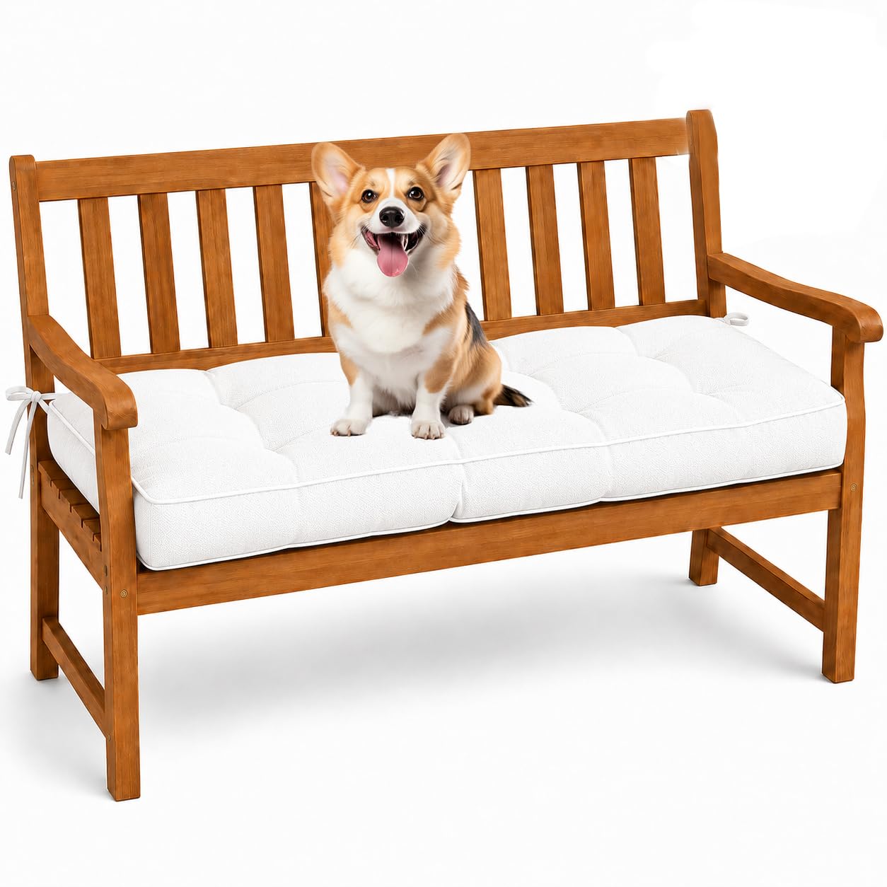 AZMAHT Garden Cushions: A1500 Water Resistant Garden Furniture Cushions, Thick Outdoor Bench Cushion for 2 3 Seater Metal Wooden Bench, Replacement Outdoor Sofa Cushions,White,90x38x8cm