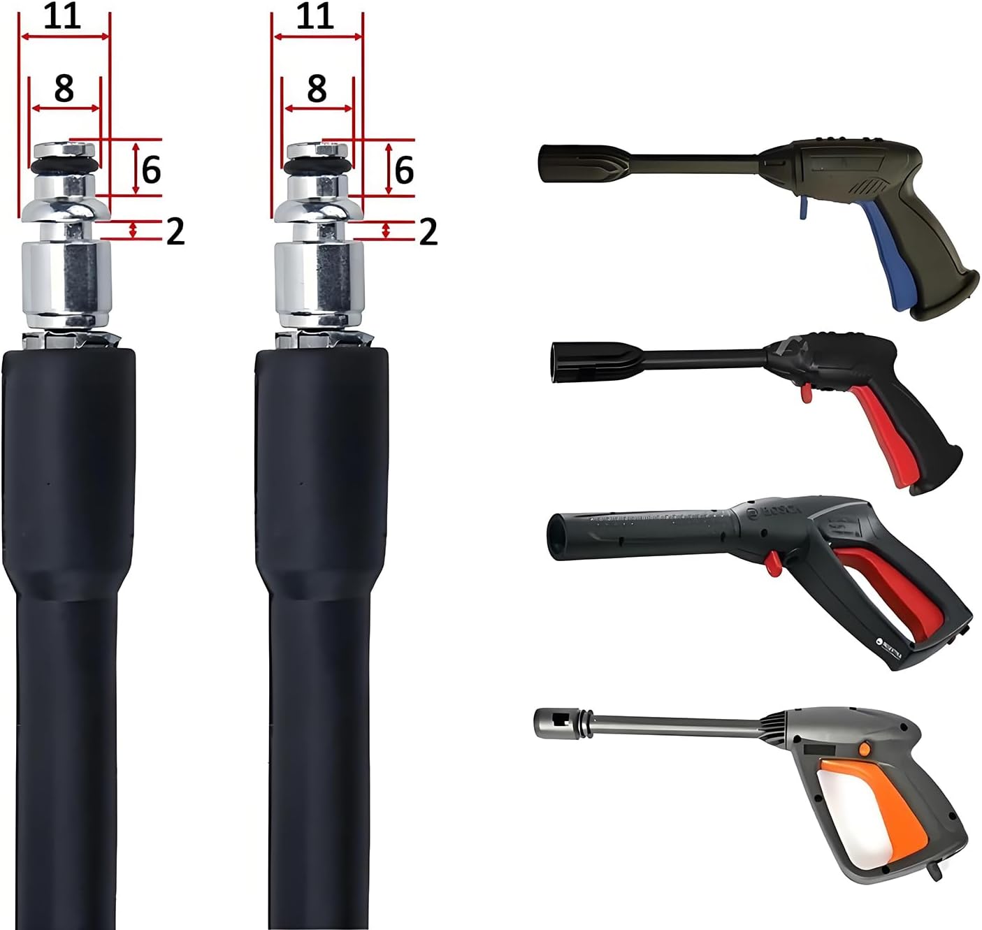 5800PSI/400Bar Ultra Flexible Pressure Washer Hose for Bosch Home Cleaning, 5M-30M High Pressure Extension Tube with Quick-Connect Adapter,(Red/Blue/Yellow/Green/Grey/Orange/Light Blue)(Red,32FT)