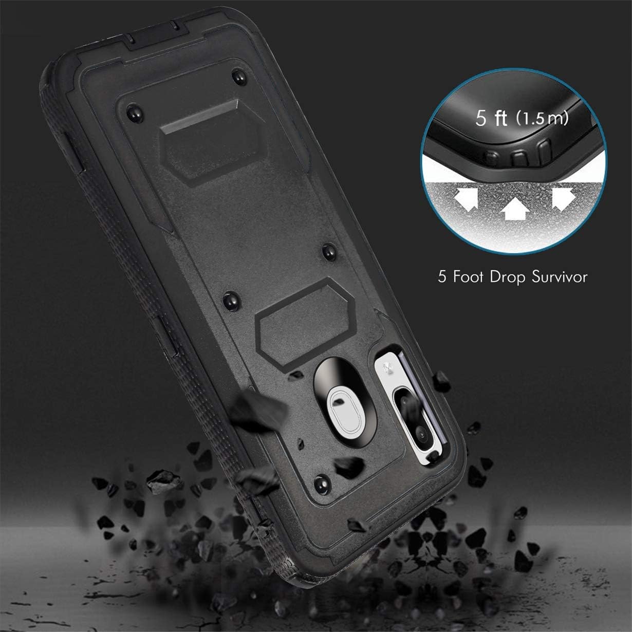 Numy Samsung Galaxy A20/A50/A30 Case,[Buit-in Screen Protector][Shockproof] Hybrid Heavy Duty Case with Swivel Belt Clip-Black