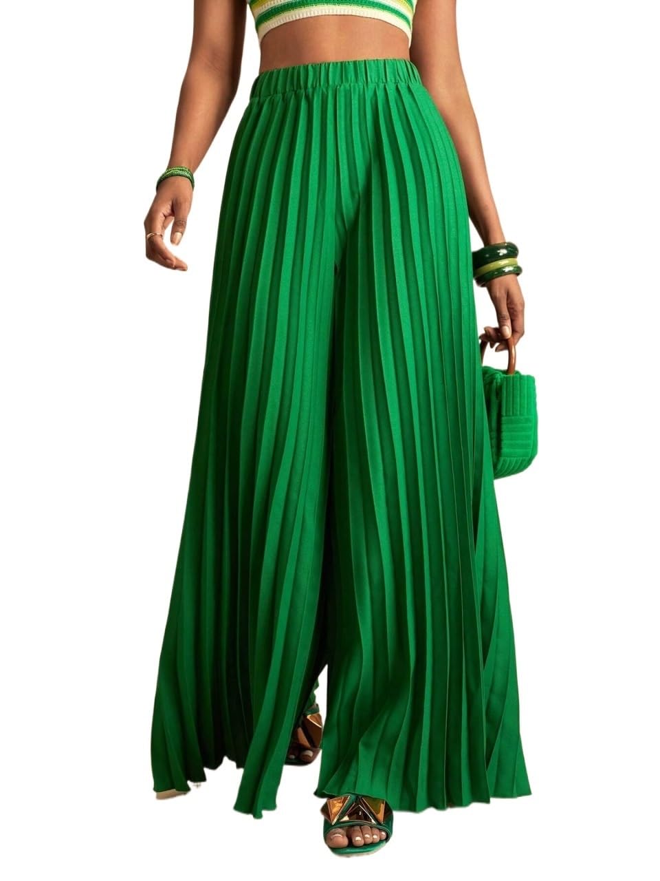 Womens Pants Elegant Elastic Waist Footed Long Wide Leg Pants Casual Trousers