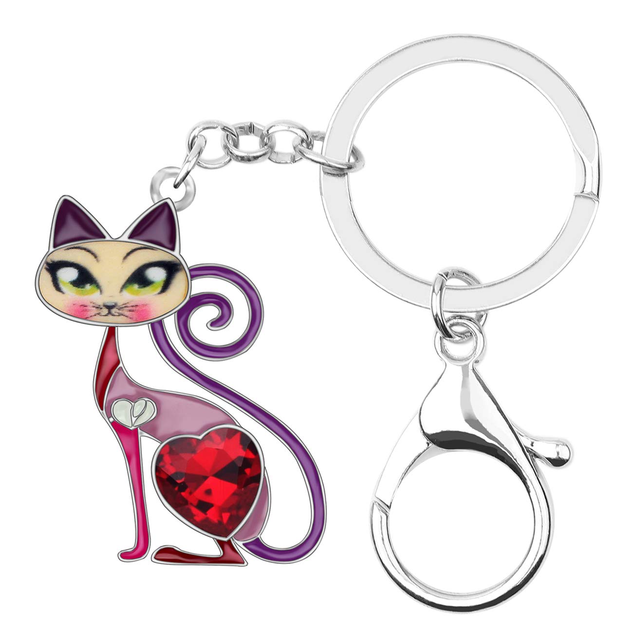 BONSNY Enamel Alloy Chain Cat Key Chains For Women Car Purse Handbag Charms (Mauve)