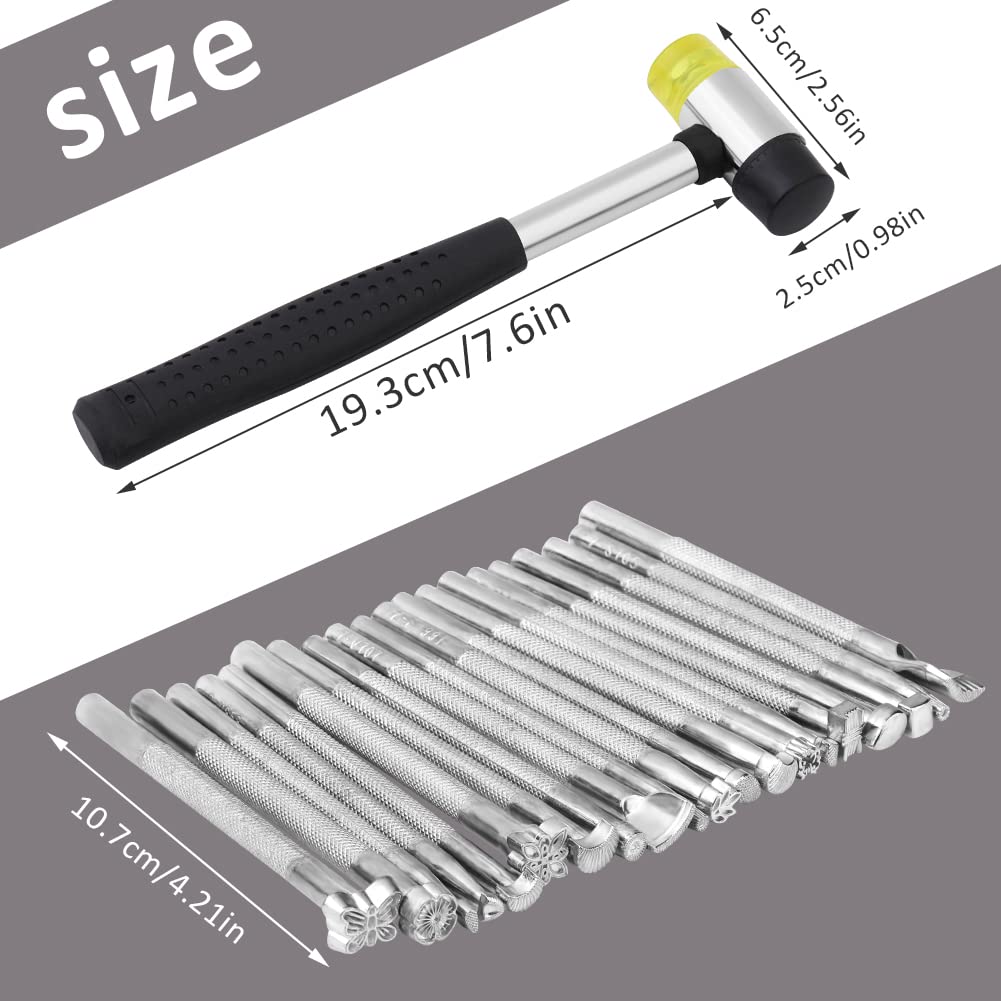 21 PCS Leather Stamping Tools, Leather Stamping Kit with Rubber Hammer, 20 Different Special Shape Leather Stamp Set Leather Carving Tools Leather Stamps for Leather Working