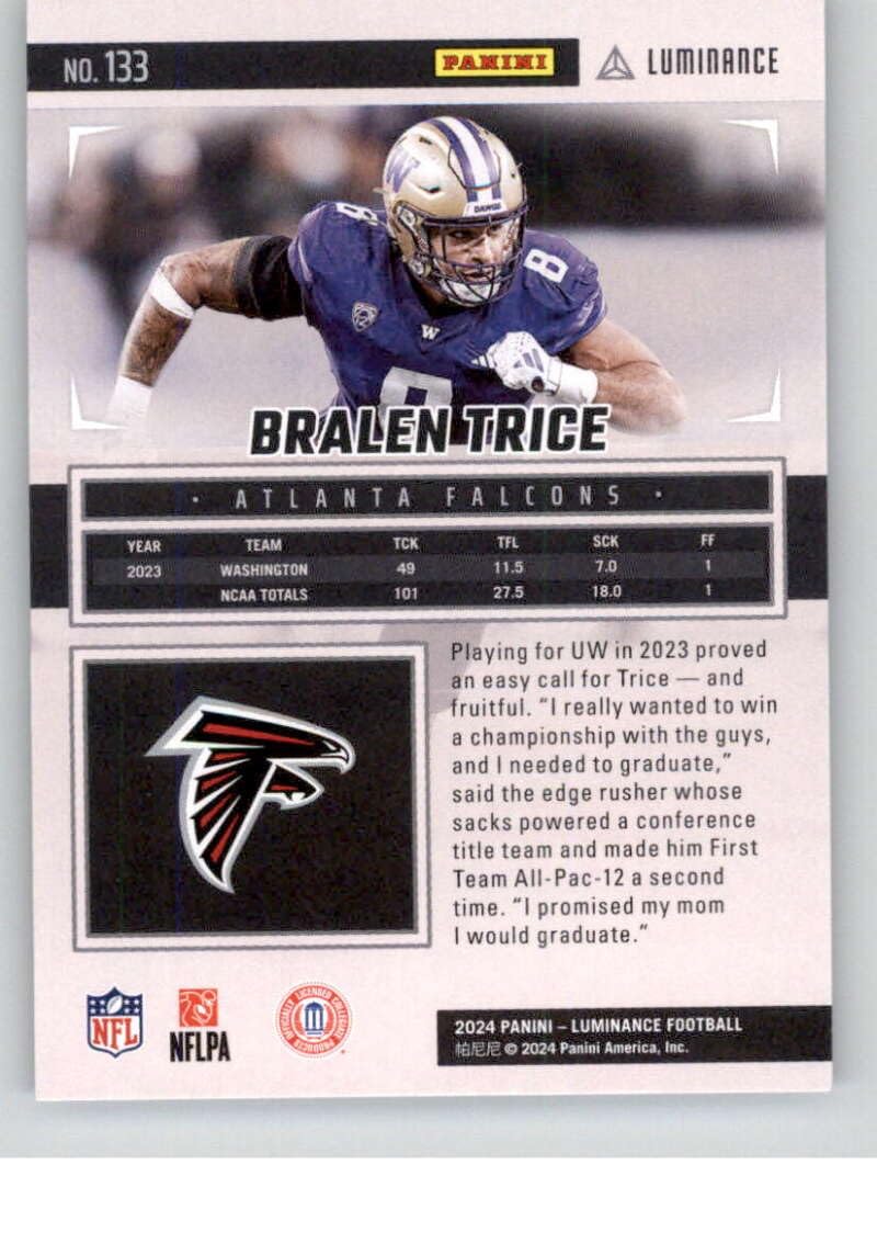 Amazon.com: 2024 Panini Luminance #133 Bralen Trice RC Rookie Card