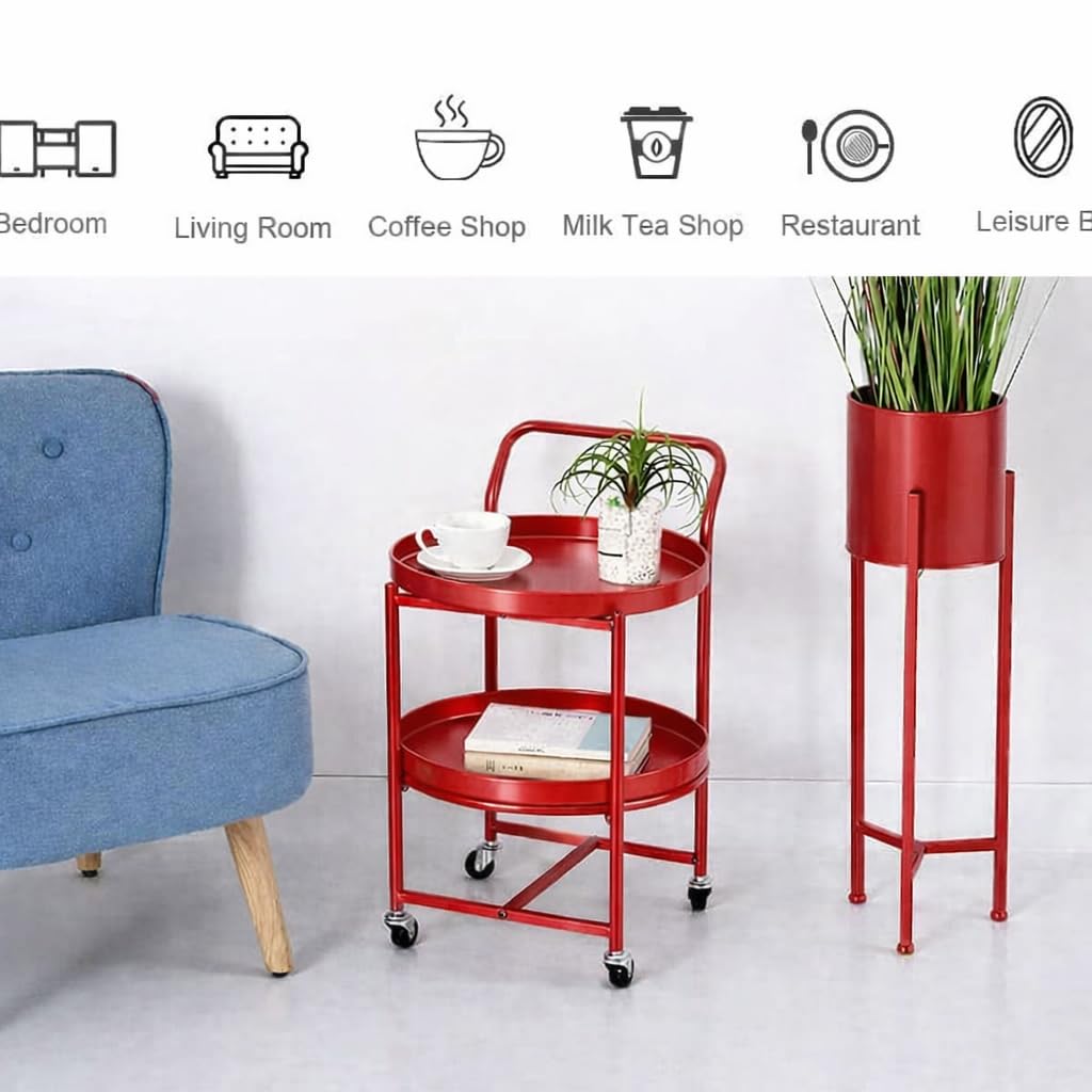 OGFC 57234 Home Bar Cart Drinks Food Serving Trolleys Sideboard 2 Tier Hairdressing Trolley On Wheels Bar Cart for Home, Living - Size:63 x 40 x 40cm (Color : Red) 1