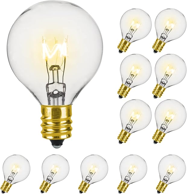 DGO Light Bulb, G40 Screw Light Bulbs , E12 Edison Bulb Replacement for Outdoor String Lights, 7W Incandescent Bulbs, Warm White, 12 Pack